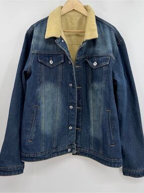 HME Mens Sherpa Lined Denim Trucker Jacket Medium Wash Blue Fleece Lined Sz L/40